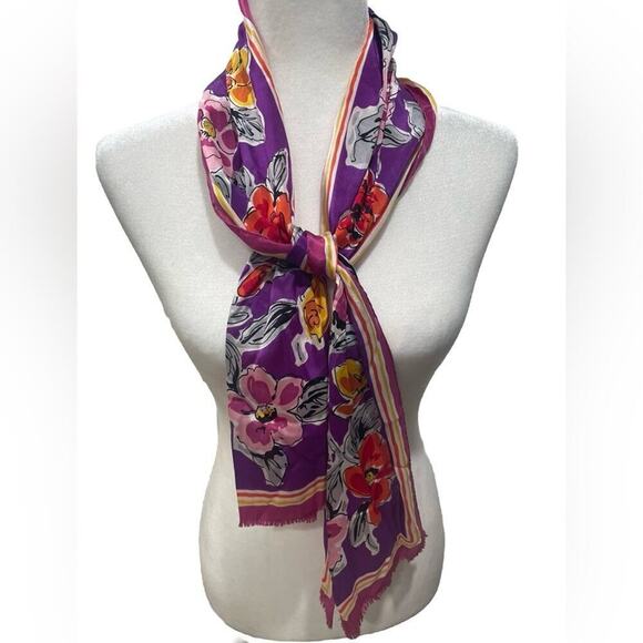 Oscar de la Renta Accessories - Oscar de la Renta 100% Silk Purple Magenta‎ Vibrant Floral Scarf